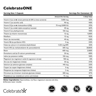 CelebrateONE Multivitamínico Bariátrico Una Vez al Día sin Hierro, Cápsulas