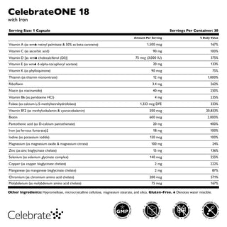 CelebrateONE 18 Multivitamínico bariátrico una vez al día con Hierro, Cápsulas
