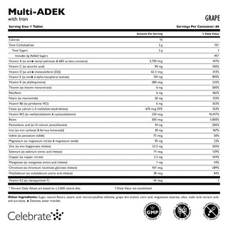 Vitamina Multi-ADEK con 60mg Hierro, Masticabile, Grape