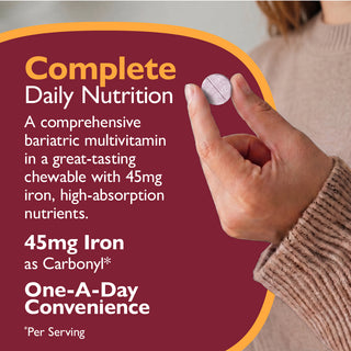 CelebrateONE 45 Multivitamínico bariátrico una vez al día con Hierro, Masticabile