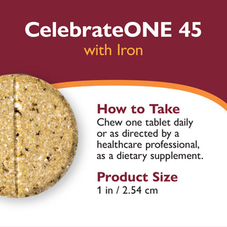 CelebrateONE 45 Multivitamínico bariátrico una vez al día con Hierro, Masticabile