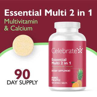 Essential Multi 2 en 1 Multivitamínico con Calcio, Masticabile