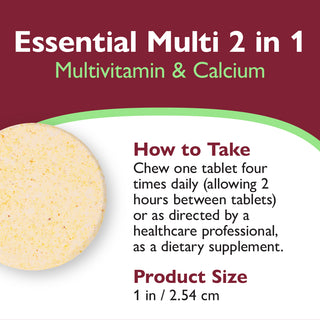 Essential Multi 2 en 1 Multivitamínico con Calcio, Masticabile