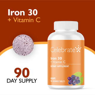 Hierro 30 mg + Vitamina C, Masticabile, Grape 