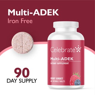 Multi-ADEK Vitamina sin Hierro, Masticabile, Berry Sorbet