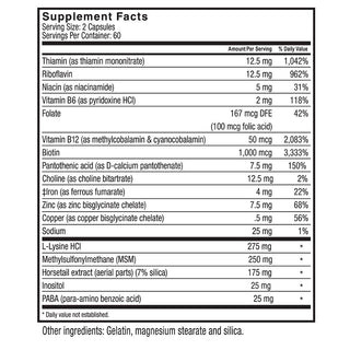 Supplement facts for Celebrate's bariatric surgery hair loss vitamins available in capsules in a 120 count bottle